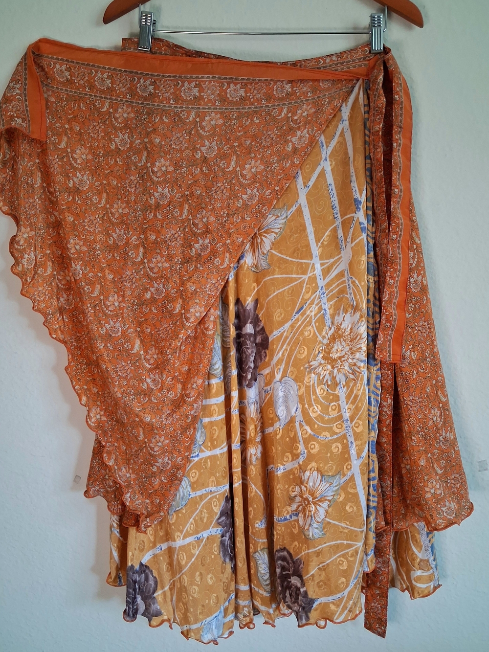 Vintage Women's Kariza Orange Paisley Layered Wrap Skirt - Picture 9 of 12